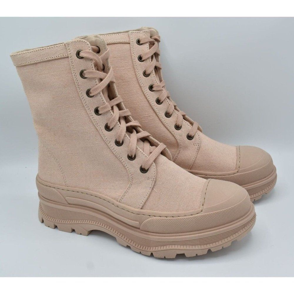 Free People‎ Womens Size EU 38 US 8 Camp Out Natural Canvas Combat Boots Shoes